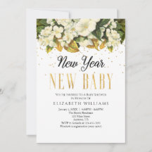 New Year New Baby Gold White Floral Baby Shower