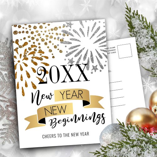 New Year New Beginnings  Cheers to New Year Holiday Postcard