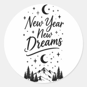 New Year New Dreams Moon Mountains Quote Classic Round Sticker