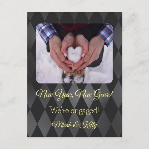 New Year New Gear Engagement Announcement Postcard