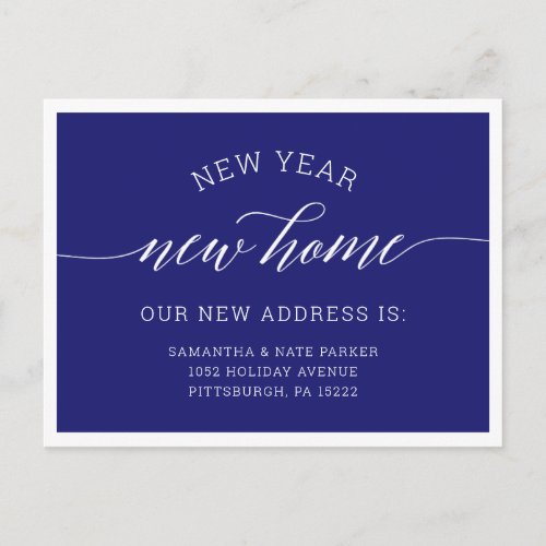 New Year  New Home Blue Moving Announcement Postcard