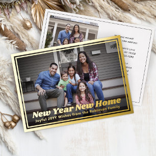 New Year New Home Change of Address 2 Photo Retro Foil Holiday Card