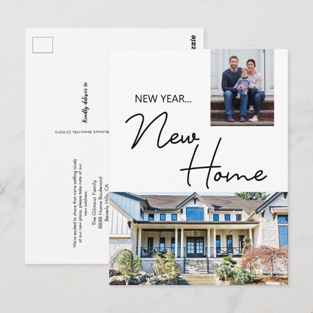 New Year New Home Family Custom Photo and House Postcard (Front/Back)