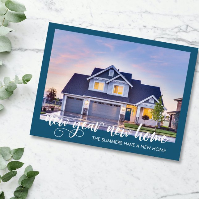 New Year New Home Moving Announcement Photo Script Postcard (Creator Uploaded)