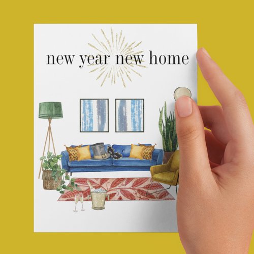 New Year New Home Moving Announcement Watercolor
