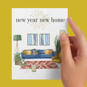New Year New Home Moving Announcement Watercolor Postcard