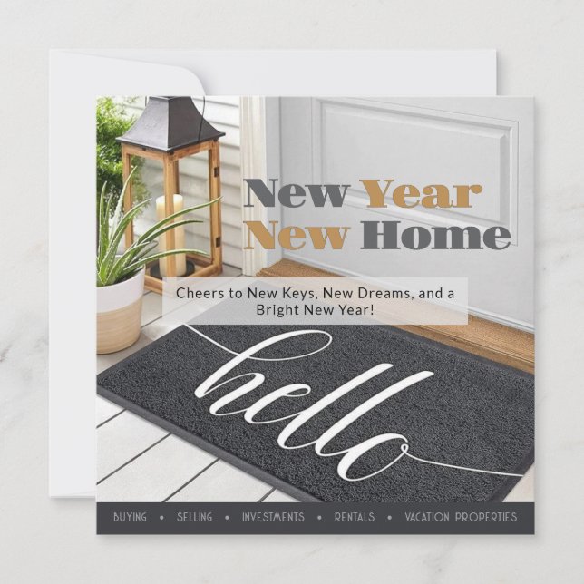 New Year New Home Real Estate Realtor Marketing Card (Front)