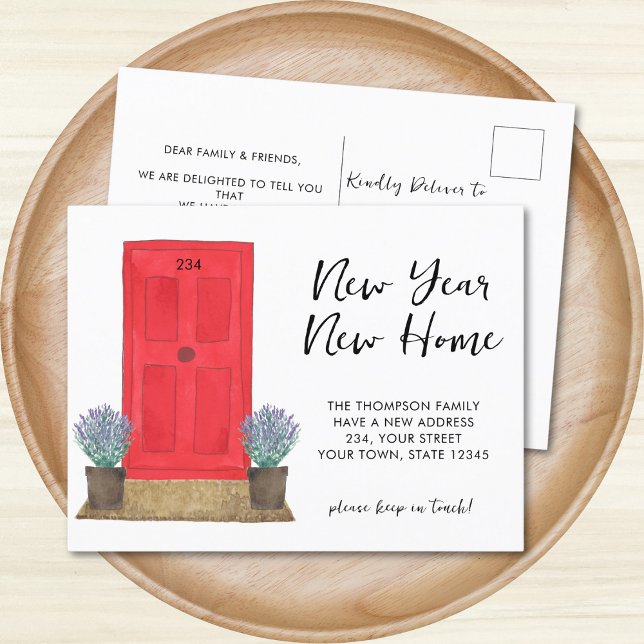 New Year New Home Red Door Moving Announcement Postcard (Creator Uploaded)