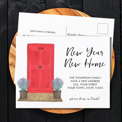 New Year New Home Red Door Moving Announcement Postcard