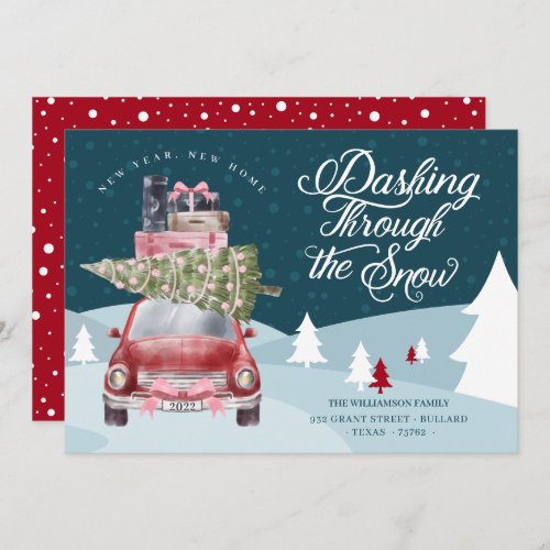 New Year New Home Snowy Red Retro Watercolor Holiday Card