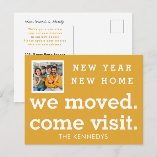 New Year New Home We Moved Family Photo Yellow Announcement Postcard
