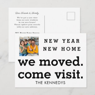 New Year New Home We Moved Photo Family Name   Announcement Postcard