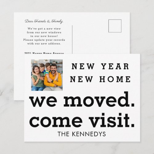 New Year New Home We Moved Photo Family Name Announcement Postcard