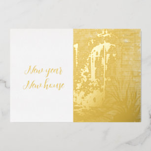 New year new house vintage watercolor house postca foil invitation
