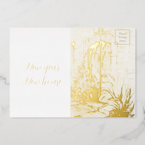 New year new house vintage watercolor house postca foil invitation