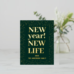 New Year New Life Foil Holiday Postcard