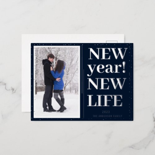 New Year New Life Photo Foil Holiday Postcard
