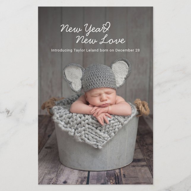 New Year New Love Baby Photo Announcement Card (Front)