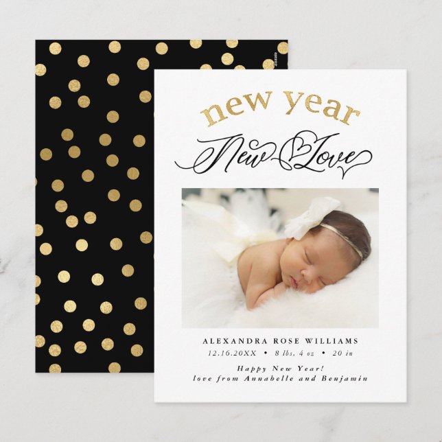 New Year New Love Birth Photo Announcement (Front/Back)