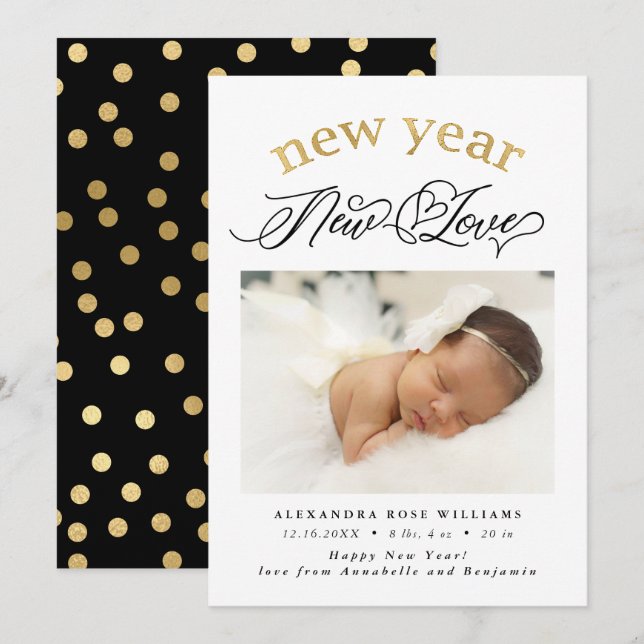 New Year New Love Birth Photo Announcement (Front/Back)