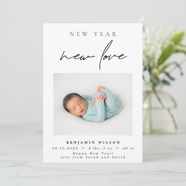 New Year New Love Photo Birth Announcement (Standing Front)
