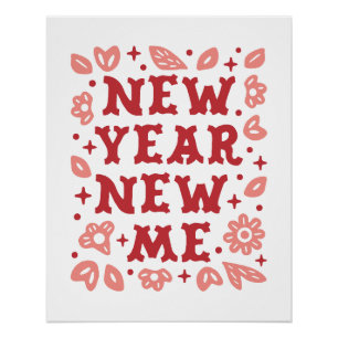 New year new me affirmations floral pink aesthetic poster