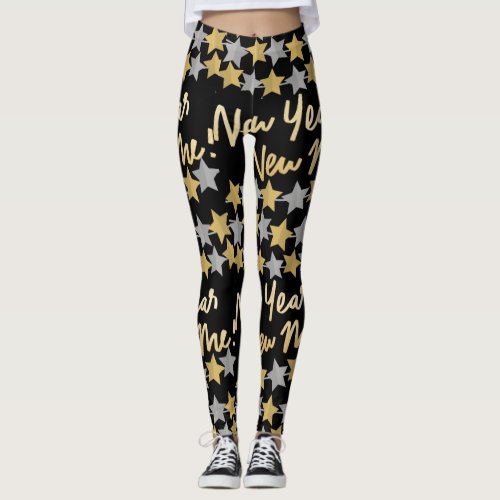 New Year New MeHappy New Year 2024 Festive Black Leggings