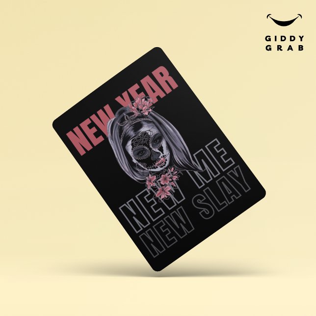 New Year, New Me, New Slay! Girl Power Skull Black Holiday Card (Creator Uploaded)