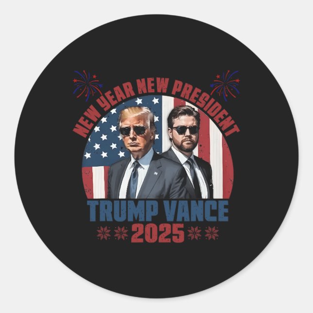 New Year New President Trump Vance President Happy Classic Round Sticker (Front)