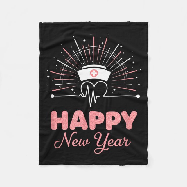 New Year Nurse Heartbeat, Happy New Year Nye Desig Fleece Blanket (Front)