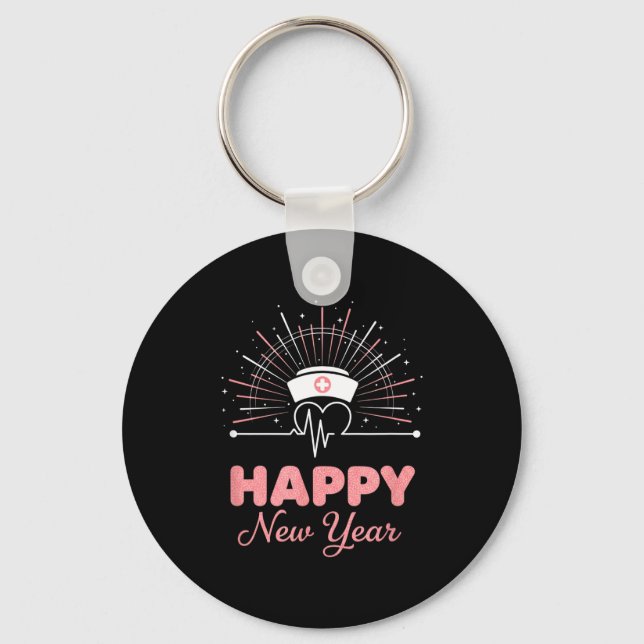 New Year Nurse Heartbeat, Happy New Year Nye Desig Keychain (Front)