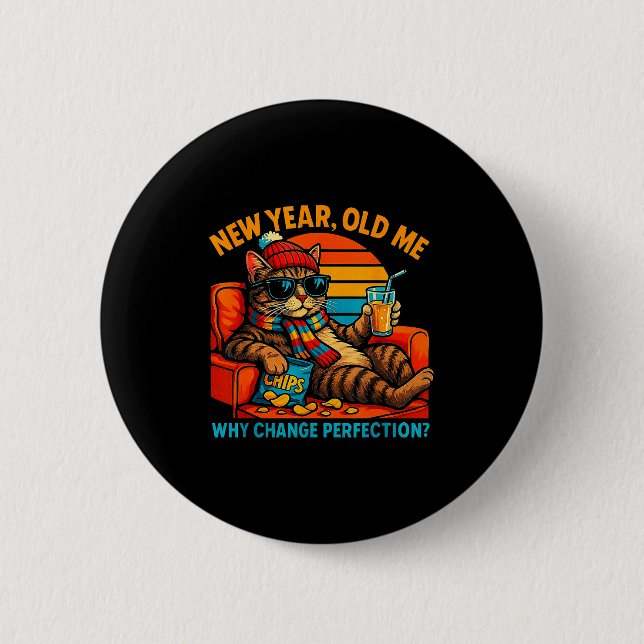 New Year Old Me Funny Cat Retro Lazy Meme Gift  Button (Front)
