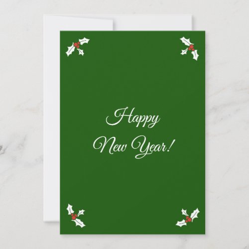 New Year Open House Green Holly Red Berries Invitation