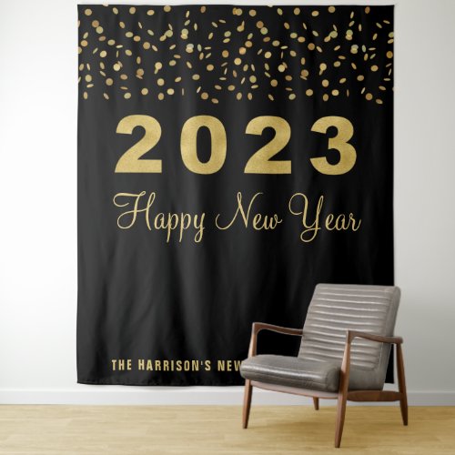 New Year Party 2023 Black Photo Booth Tapestry