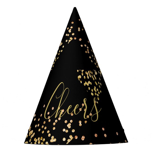 New Year Party Champagne Gold Bubbles Fun Black Party Hat (Front)