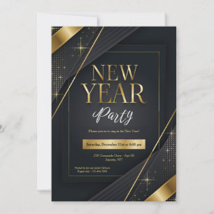 New Year Party Invitation Black and Gold