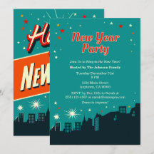 New Year Party Mid-Century Modern Style Invitation