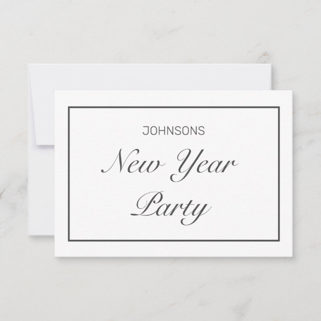 New Year Party Modern Minimalist White Black RSVP Card (Front)