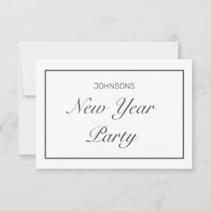 New Year Party Modern Minimalist White Black RSVP Card