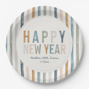 New year party terracotta blue typography modern paper plates