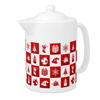 New Year pattern. Red and White. 2018. Teapot