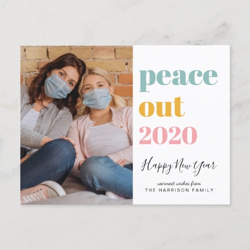 New Year Peace Out 2020 Photos Colorful Holiday Postcard