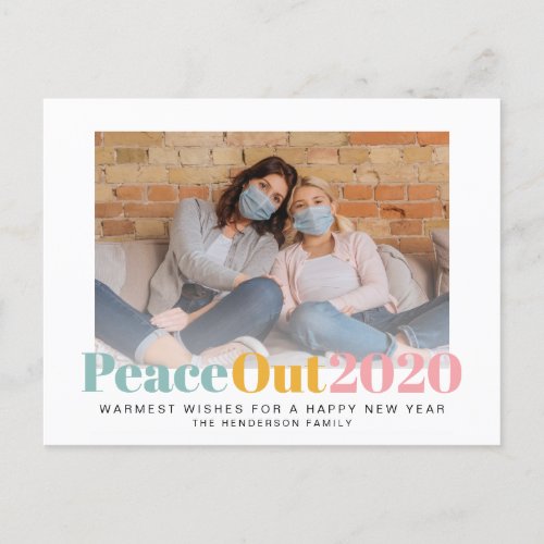 New Year Peace Out 2020 Photos Colorful Holiday Postcard