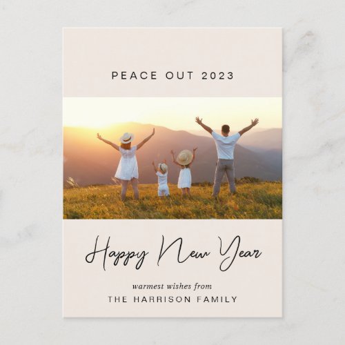 New Year Peace Out 2022 Photos Cream Holiday Postcard