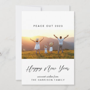 New Year Peace Out 2022 Photos Minimal Modern Holiday Card