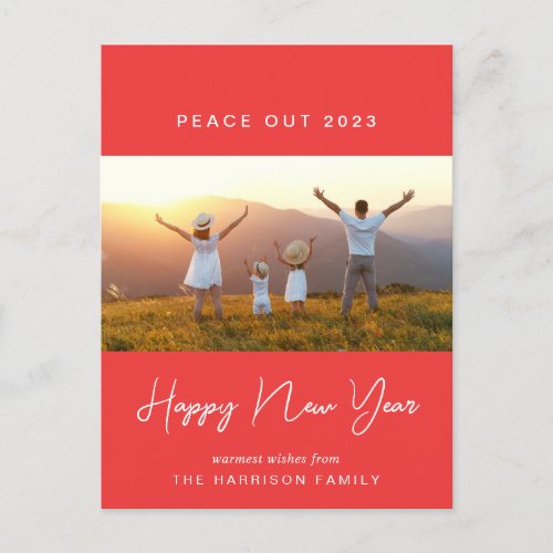 New Year Peace Out 2022 Photos Modern Red Holiday Postcard