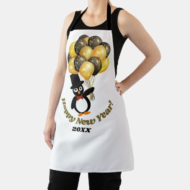  New Year Penguin All-Over Print Apron (Insitu)