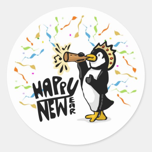 New Year Penguin Classic Round Sticker