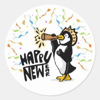 New Year Penguin Classic Round Sticker
