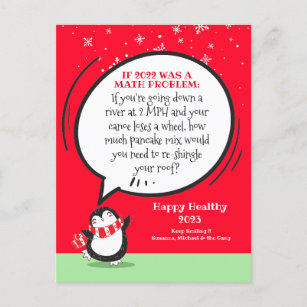  New Year Penguin Funny Math Problem Personalized  Holiday Postcard